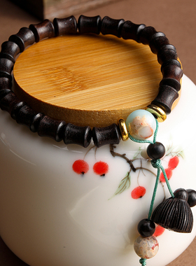 天悦名坊黑檀木节节高莲蓬佛珠手串男女生情侣款手链手饰创意礼品