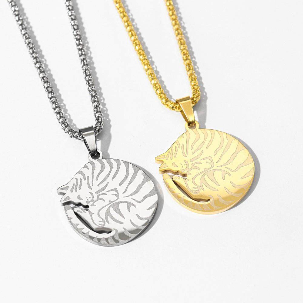 Temu热卖时尚新款可爱的宠物卷曲猫吊坠项链时尚条纹猫咪猫链颈链,淘宝优惠券,粉丝福利购,淘宝优惠卷