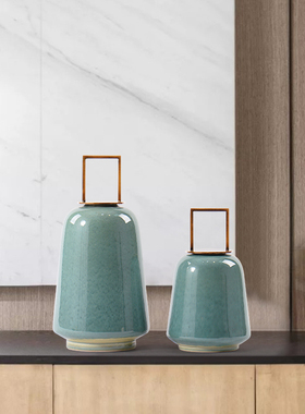 新品新中式复古禅意摆件翡绿色陶瓷罐储物罐餐厅玄关客厅软装饰品