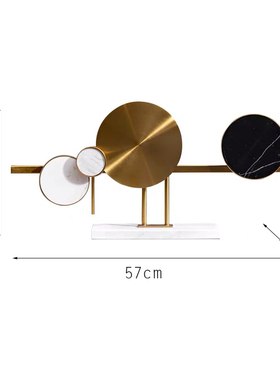简约现代轻奢样板房间客厅玄关金属圆形大理石摆件软装饰品工艺品