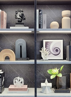 样板间玄关客厅简约北欧家居软装饰品摆件挂画几何陶瓷组合ZH2604
