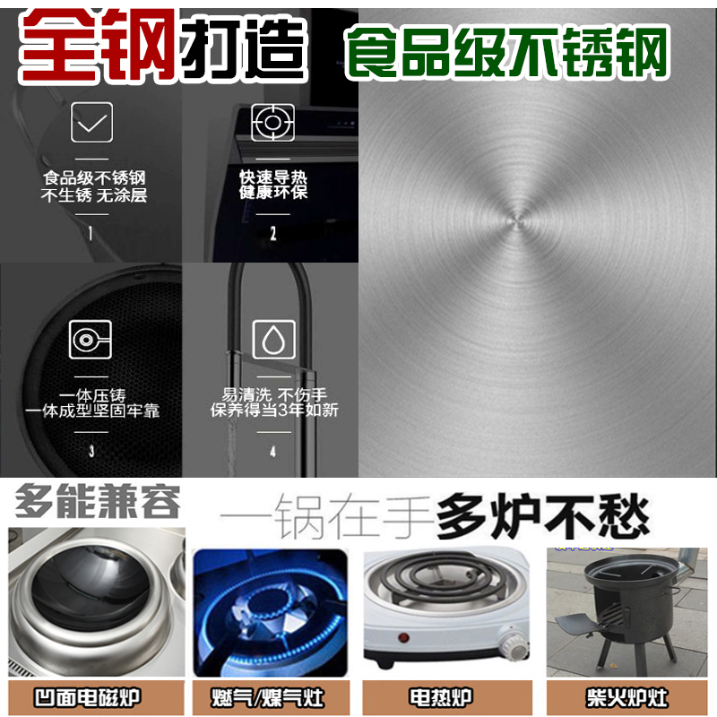 凹面电磁炉专用炒锅商用不锈钢锅45双耳尖底酒店厨师圆底大炒菜锅 - 图1