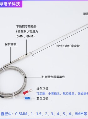 K型铠装热电偶电热偶WRNK-191温度传感器可弯曲探头式PT100/E/J/T