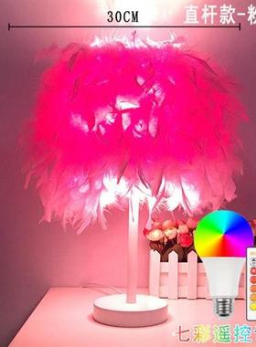 欧式时尚羽毛台灯结婚庆装饰白色卧室床头创意客厅小灯饰
