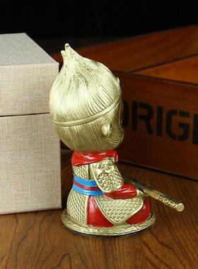 黄铜悟空办公室汽车中控台纯铜摆件礼盒装盘坐生肖猴铜器工艺品