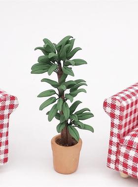 1：12迷你娃娃屋dollhouse家具场景摆件绿植盆栽巴西木发财树盆栽