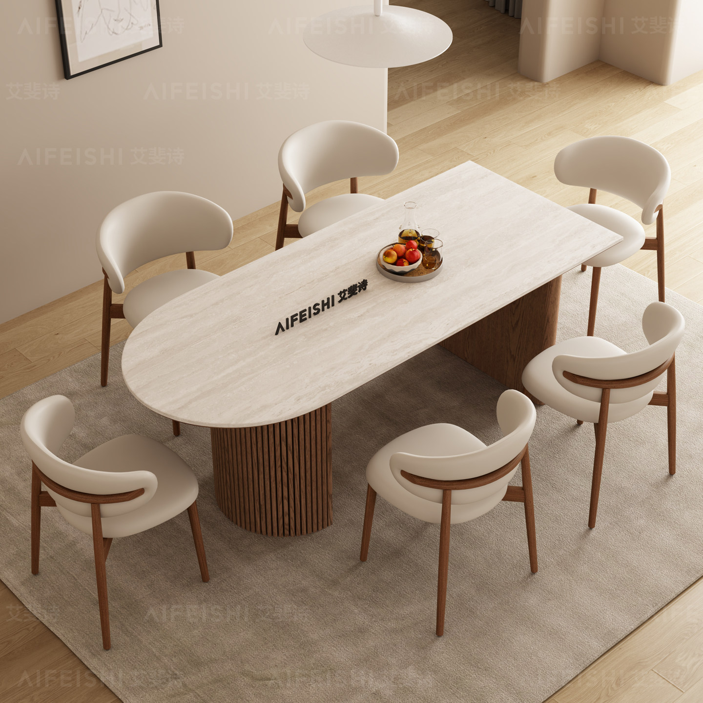 德利丰岩板洞石法式中古奶油风白蜡木客厅餐桌小户型靠墙半岛形桌,淘宝优惠券,粉丝福利购,淘宝优惠卷