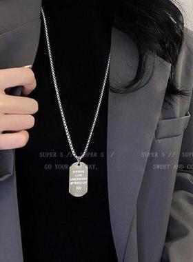 T黑瞎子钛钢吊坠项链长款狗牌军牌毛衣链吴邪潮男士款卫衣链饰男