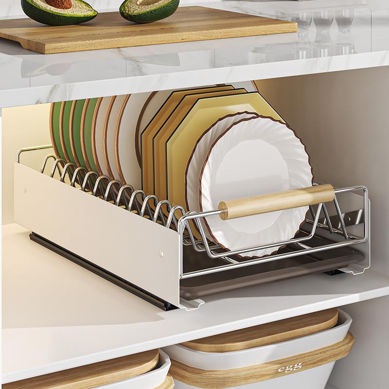 厨房碗碟收纳架橱柜内置抽拉碗架碟子架抽屉式置物架分隔碗盘拉篮 - 图2