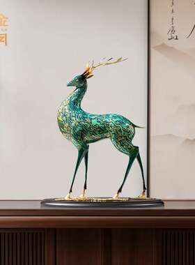 铜金岁月九色鹿铜工艺品摆件敦煌大漆工艺彩绘福鹿办公室开业礼品
