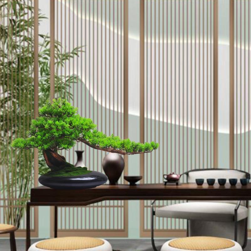 玄关迎客松盆景新中式家具客厅办公室茶室花架仿真绿植装饰品摆件 - 图2