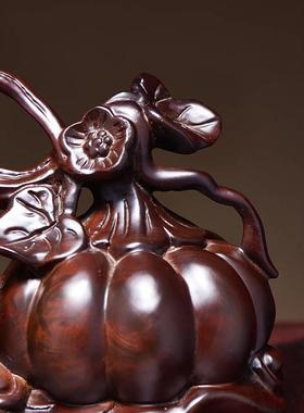 黑檀木雕南瓜桌面摆件实木工艺品客厅博古架家居好物高档乔迁礼物