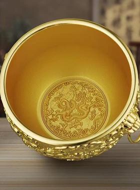 九龙金海金碗錾刻立体高浮雕合金桌面摆件装饰摆件家居家饰