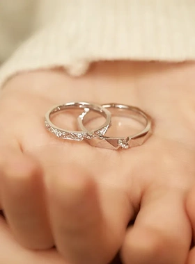 纸短情长情侣对戒S925纯银戒指女设计感小众开口可调节网红