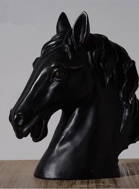 高档黑铜色树脂马头摆件家居客厅样板房装饰品工艺品风水旺财摆件