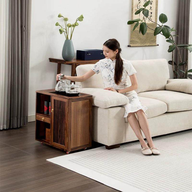 胡桃木移动泡茶台办公室茶几客厅烧水壶一体实木茶水柜轻奢煮茶柜,淘宝优惠券,粉丝福利购,淘宝优惠卷