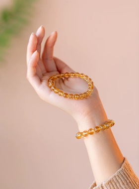 天然黄水晶手链聚财转运高级感招财玉石单圈发晶手串黄色串珠巴西