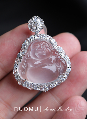 天然高冰水沫玉佛公项链