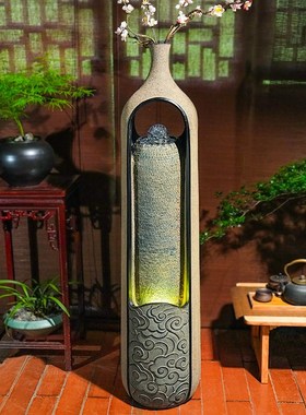 室内玄关落地装饰流水生财摆件循环水电视柜旁茶室Y落地中式造景