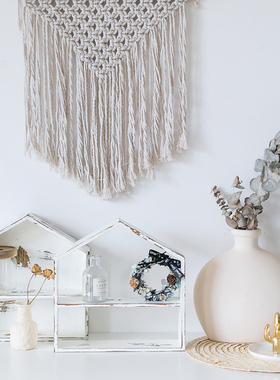 家居软装做旧原木房子 造型置物架 店J铺橱窗摆设 法式白色家饰