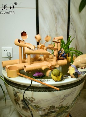 竹子流水摆件鱼缸石槽循环水车鱼缸石槽装饰造景喷泉小.竹筒人惊