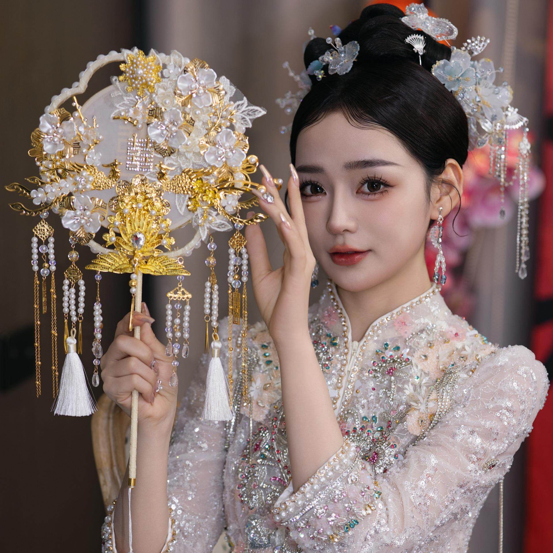 新品团扇结婚新娘秀禾服diy材料包手工婚扇中式喜扇成品团扇9151,淘宝优惠券,粉丝福利购,淘宝优惠卷