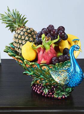 家居桌面孔雀果盘电视柜玄关装饰零食水果盘收纳树脂工艺品摆件