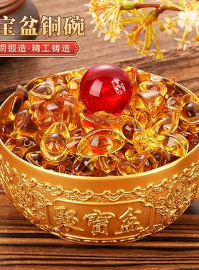 纯黄铜聚宝盆铜缸家居玄关摆件浮雕金属工艺品精雕招米福米缸