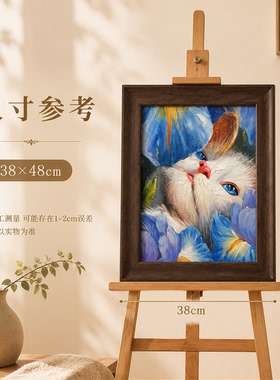 油画杰老师《蓝紫色鸢尾花丛小猫装饰挂画》系列二/38*48布面客厅