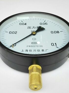 上海仪川仪表厂 压力表 Y-100 0-0.1mpa 100mm 径向螺纹m20x1.5