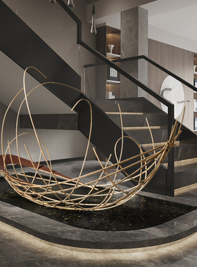 极速创意大型竹编抽象船摆件落地装饰品展厅售楼处酒店大堂装置艺