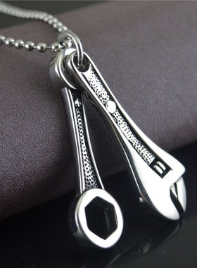 时尚个性修挂饰理工复古工具扳手两件套钛钢吊坠项链配饰品STN841