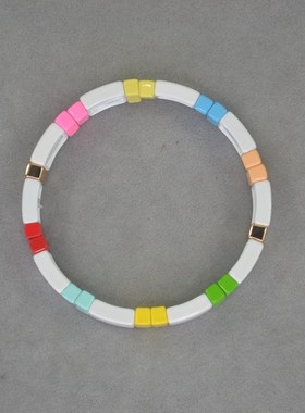 RA  白色搪瓷搭配彩色小条 弹力手镯
