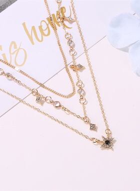 极速Jewelry simple geometric diamond inlaid star multi-layer