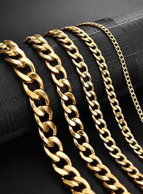 Gold Color Solid Chain Necklace Stainless Steel Link Choker