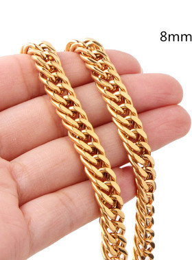6/8/10/12/14/16/18mm Women Mens Gold Color Cuban Link Chain