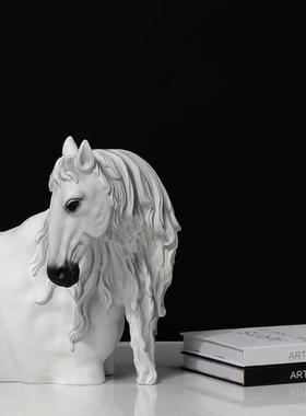 现代简约黑白龙头马摆设玄关电视柜酒柜软装饰品客厅进门摆件