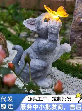 新款猫咪花园装饰摆件户外仿真太阳能灯动物树脂工艺品新品