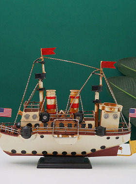 工业风复古船模型摆件仿古美式办公室桌面软装饰T品工艺品摆设道