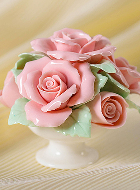 陶瓷手工花篮家居装饰花艺小摆A件车载客厅桌面电视柜仿真花朵摆