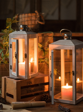 JK慕空间北欧简约复古木制落地风灯花园婚庆装饰庭院场景布置摆件