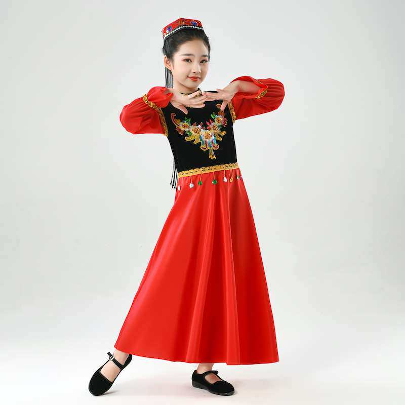 新儿童新疆表演服少数民族服装女孩维吾尔族维吾族维族女舞蹈演品 - 图2