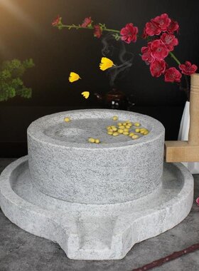 好货老石磨盘石磨手摇粉手动式带木支架大豆早餐店民间桌面豆腐。