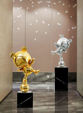 酒店大堂落地大雕塑卡通条纹熊摆件样板间售楼处商场玻璃钢工艺品