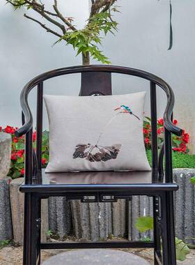 新中式椅垫仿皮棉麻防水古典实木家用椅子垫子圈椅茶椅餐椅垫