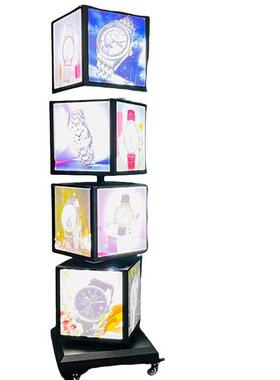 新款广告牌立式软膜旋转灯箱户外移动防水招牌展示牌四面多层落地