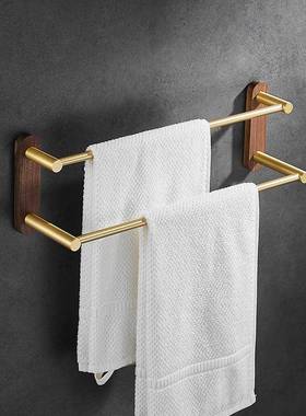 黑胡桃木浴室毛巾杆浴巾架免打孔多层置物架木头防潮太空铝收纳