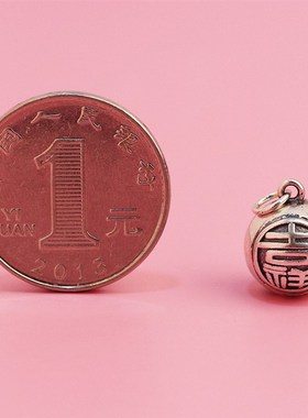(声音小)925泰银复古吉祥圆球铃铛吊坠diy手錬项链银饰配件材料