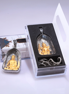 钛钢吊坠水晶吊牌项链本命佛挂饰生日礼物男女黄财神琉璃光绿度母
