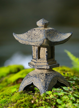 复古中式小石亭子装饰摆件小宫灯石塔园艺盆景微景观花卉造景摆设